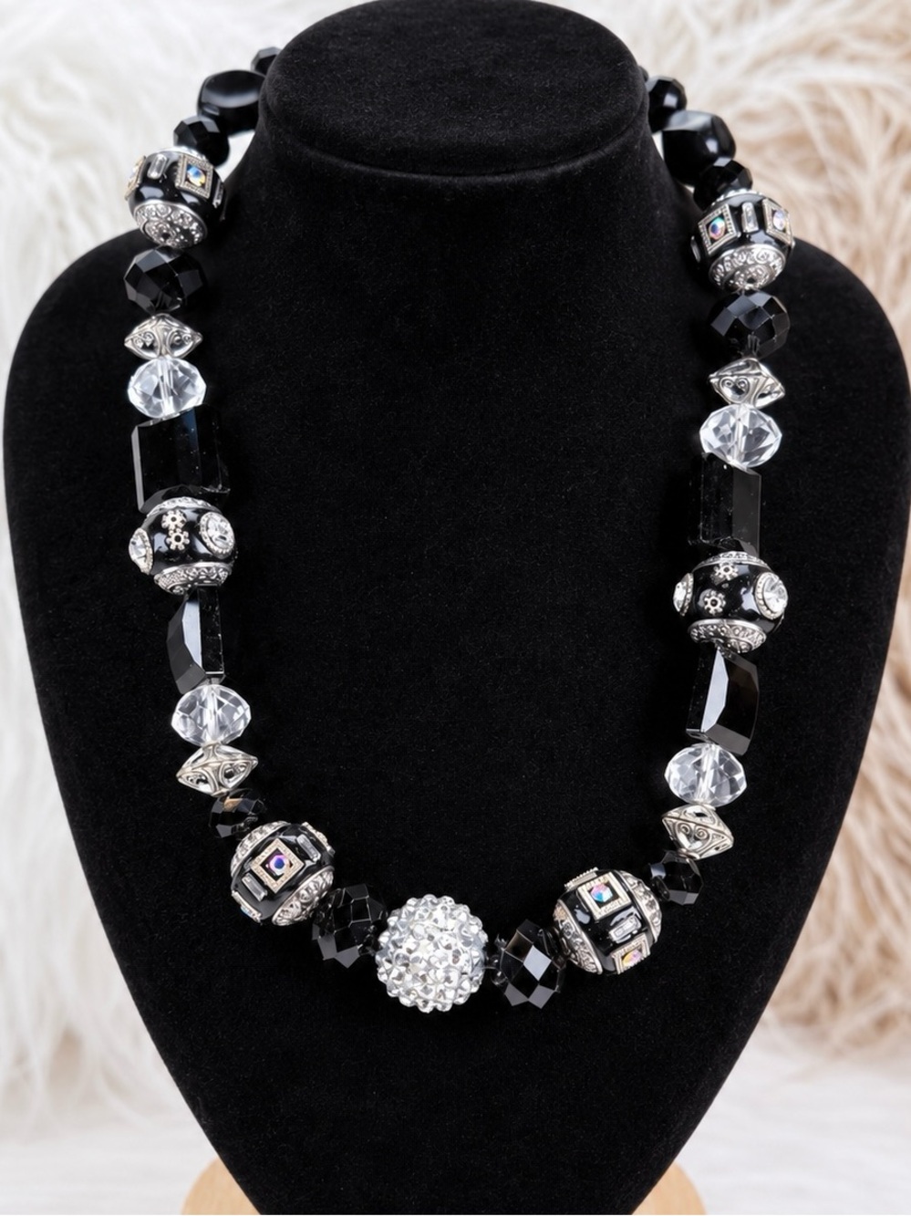 Vintage Black and Silver Beaded Necklace